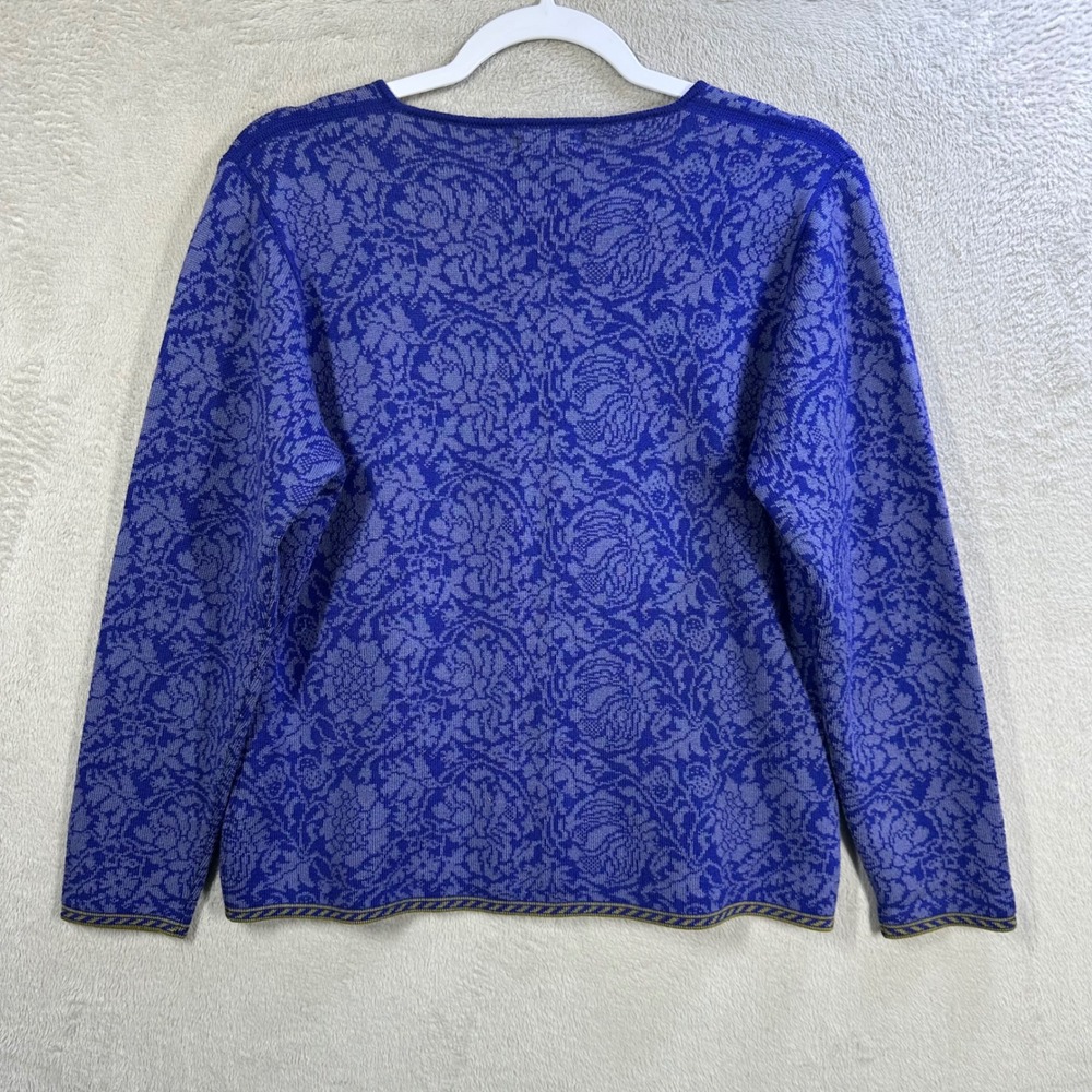 Oleana Espeland Blue Purple Floral Wool Silk Cardigan Sweater Norway Sz S 5267 - Picture 2 of 7